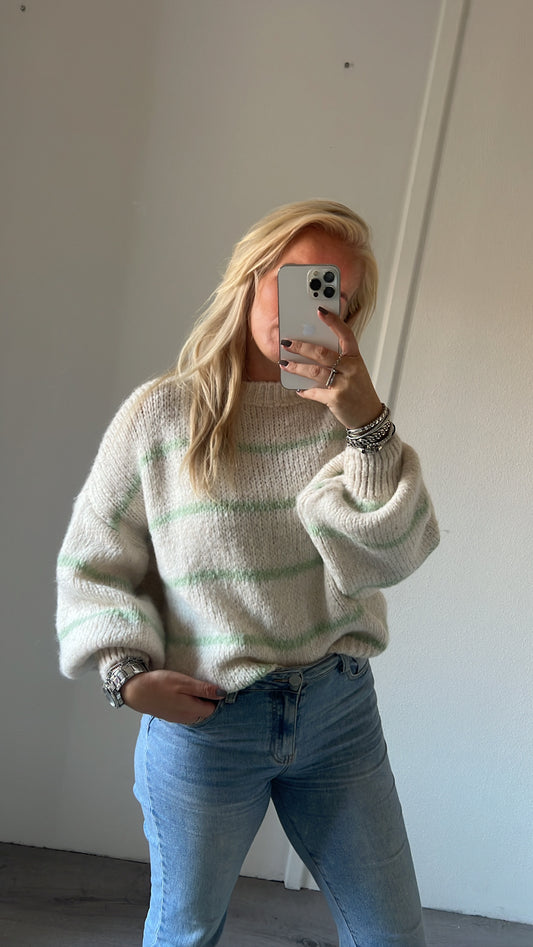 Streep sweater groen