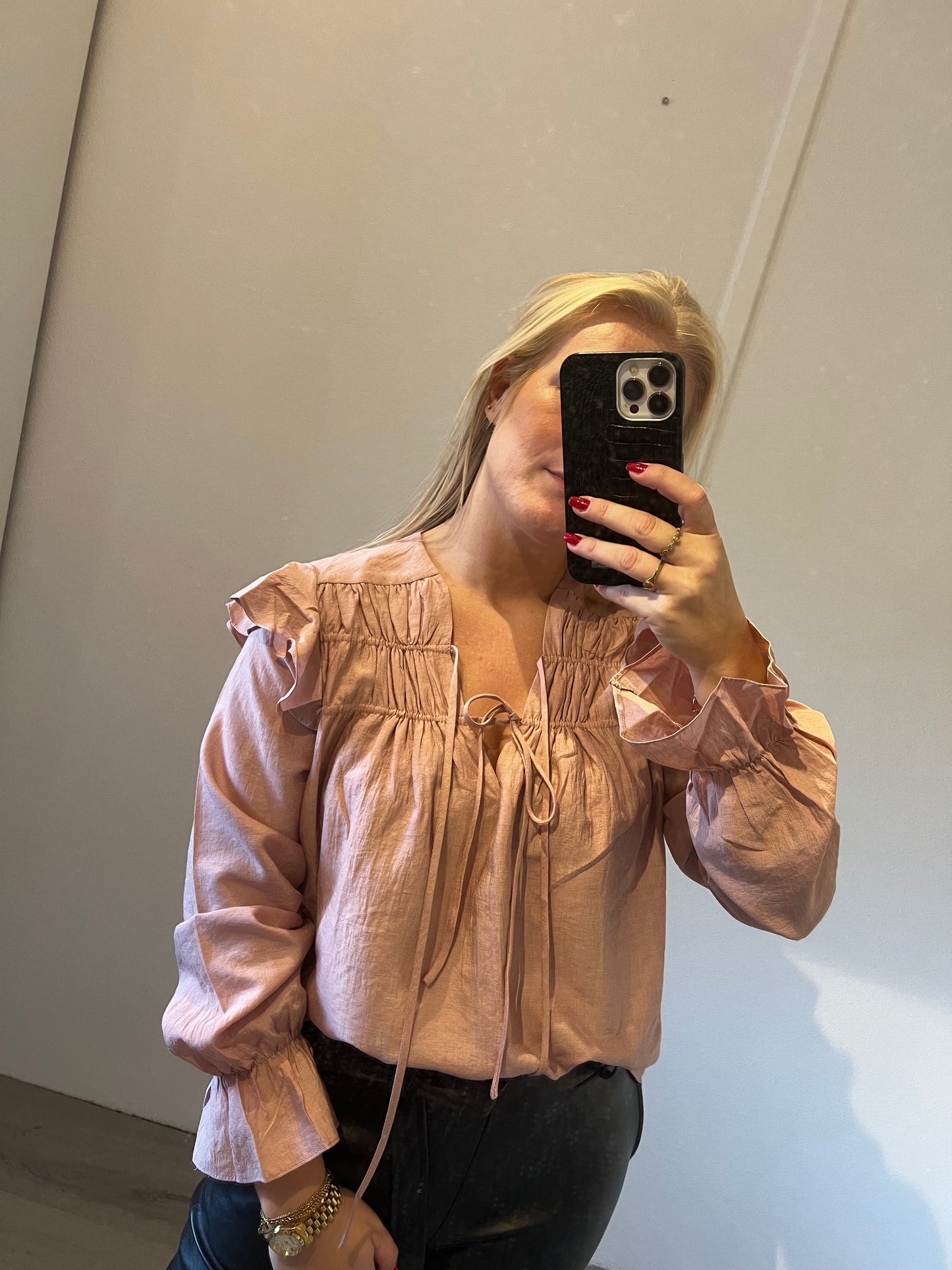 Ruffle blouse oud roze