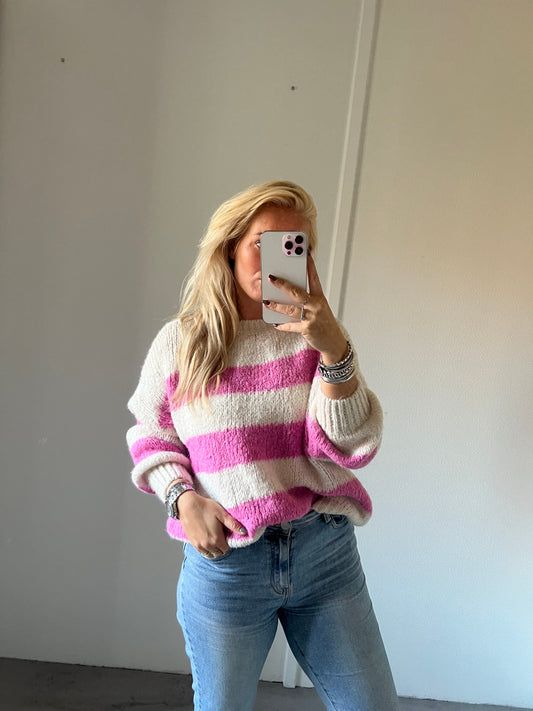 Streep sweater roze